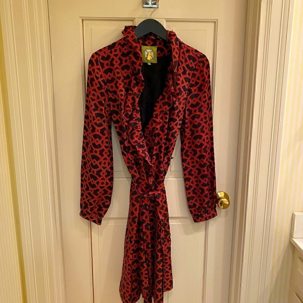Elizabeth McKay Silk Pink Black Wrap Dress size 8